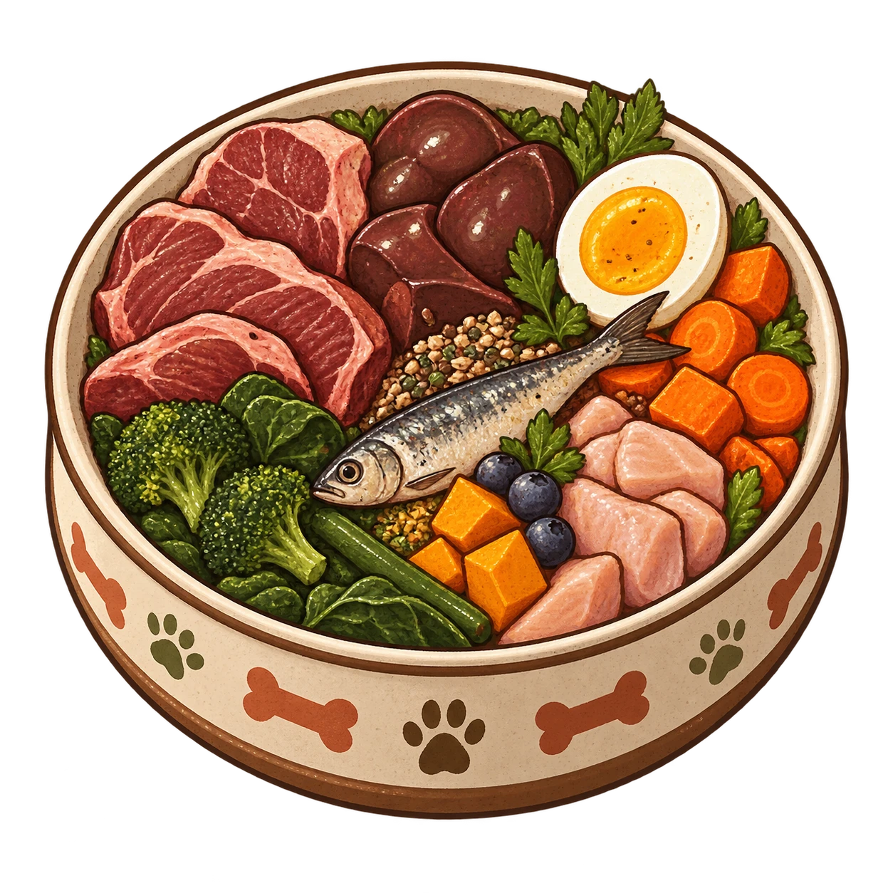 Plato ilustrado de alimentación natural